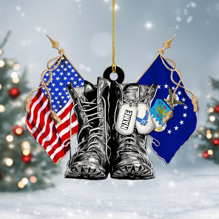Personalized Christmas Ornament With Name & Military Branch Flag Combat Boots Xmas Gift For Military Family Member H2511 Trna