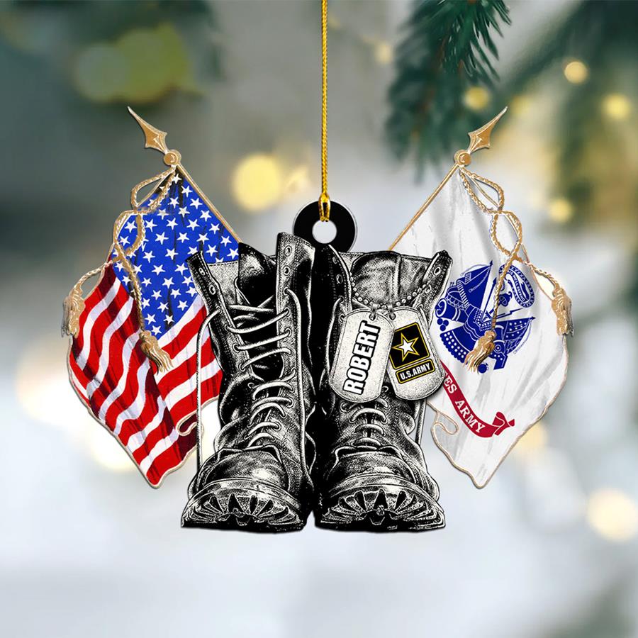 Personalized Christmas Ornament With Name & Military Branch Flag Combat Boots Xmas Gift For Military Family Member H2511 Trna