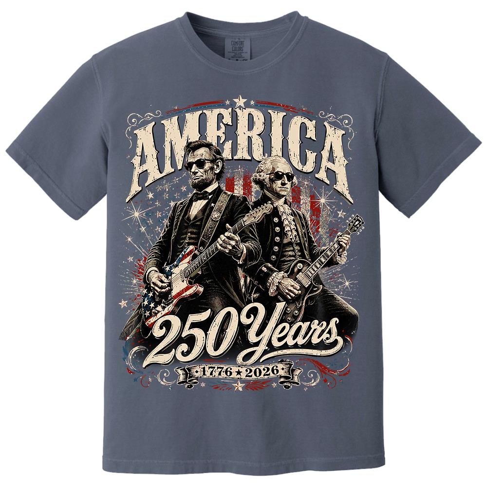 250 Years America Anniversary Guitar Shirt, George Washington & Lincoln Playing Guitar, Funny 4th of July Rock Tee Hv01