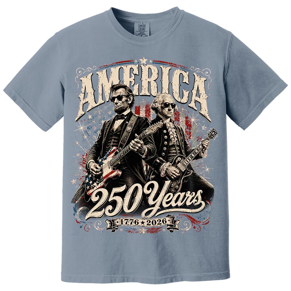 250 Years America Anniversary Guitar Shirt, George Washington & Lincoln Playing Guitar, Funny 4th of July Rock Tee Hv01