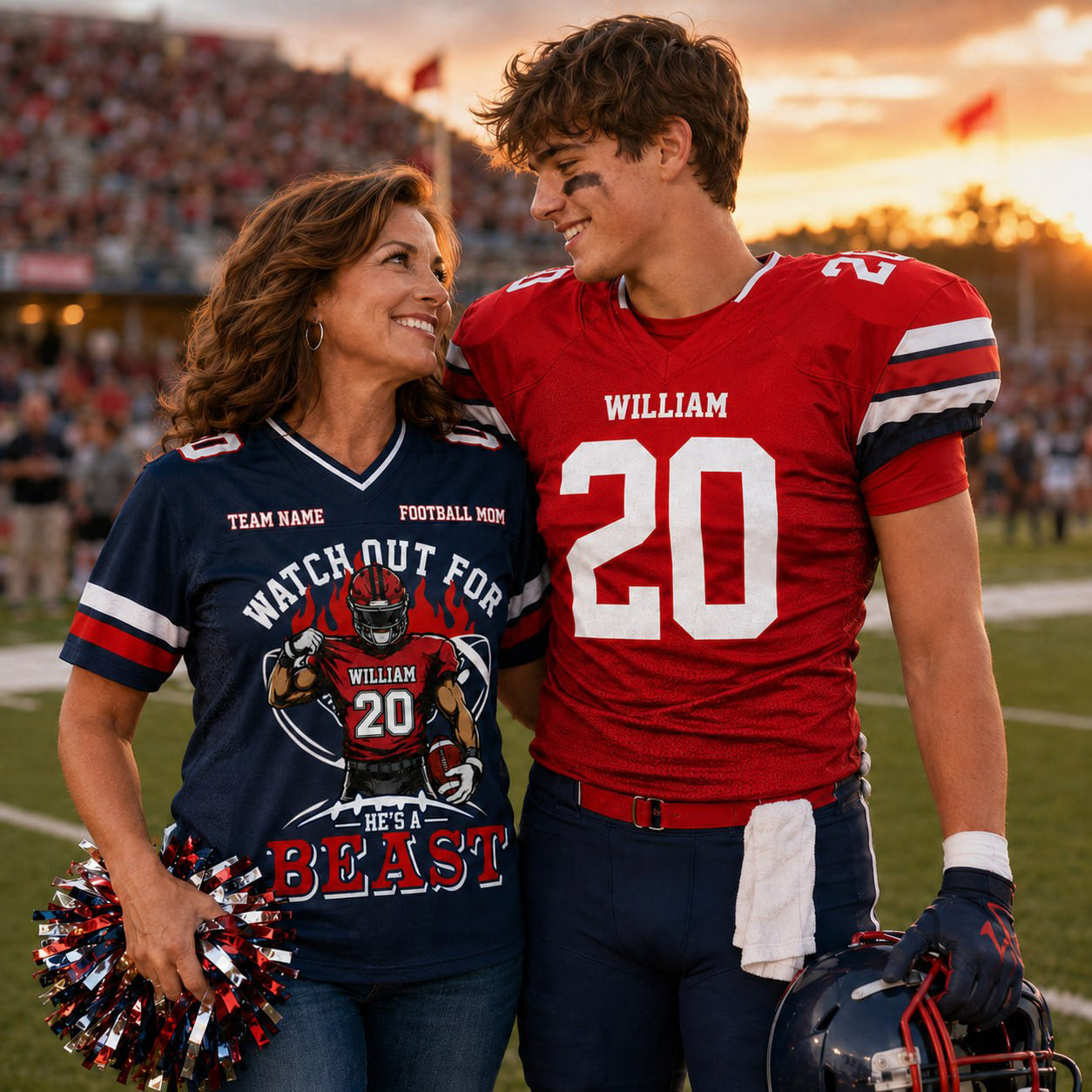 Watch Out for He’s a Beast Personalized Football Mom Jersey Custom Team Name & Player Number Shirt Na02 Pt99