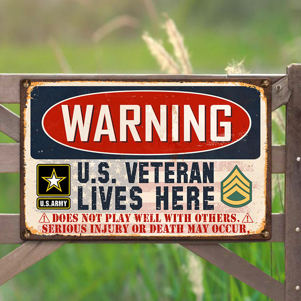 Veteran Custom Metal Sign Warning U.S. Veteran Lives Here Personalized Gift For Veterans H2511