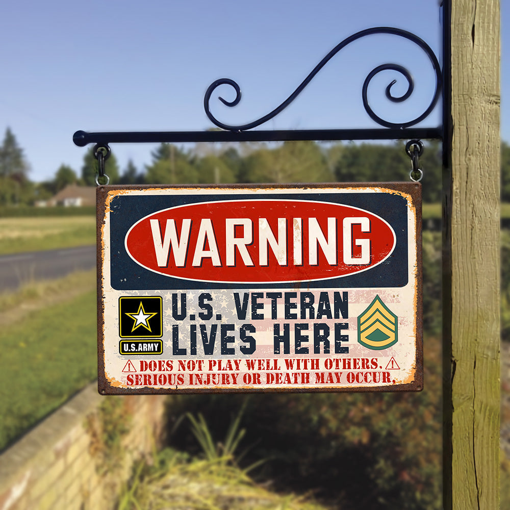 Veteran Custom Metal Sign Warning U.S. Veteran Lives Here Personalized Gift For Veterans H2511