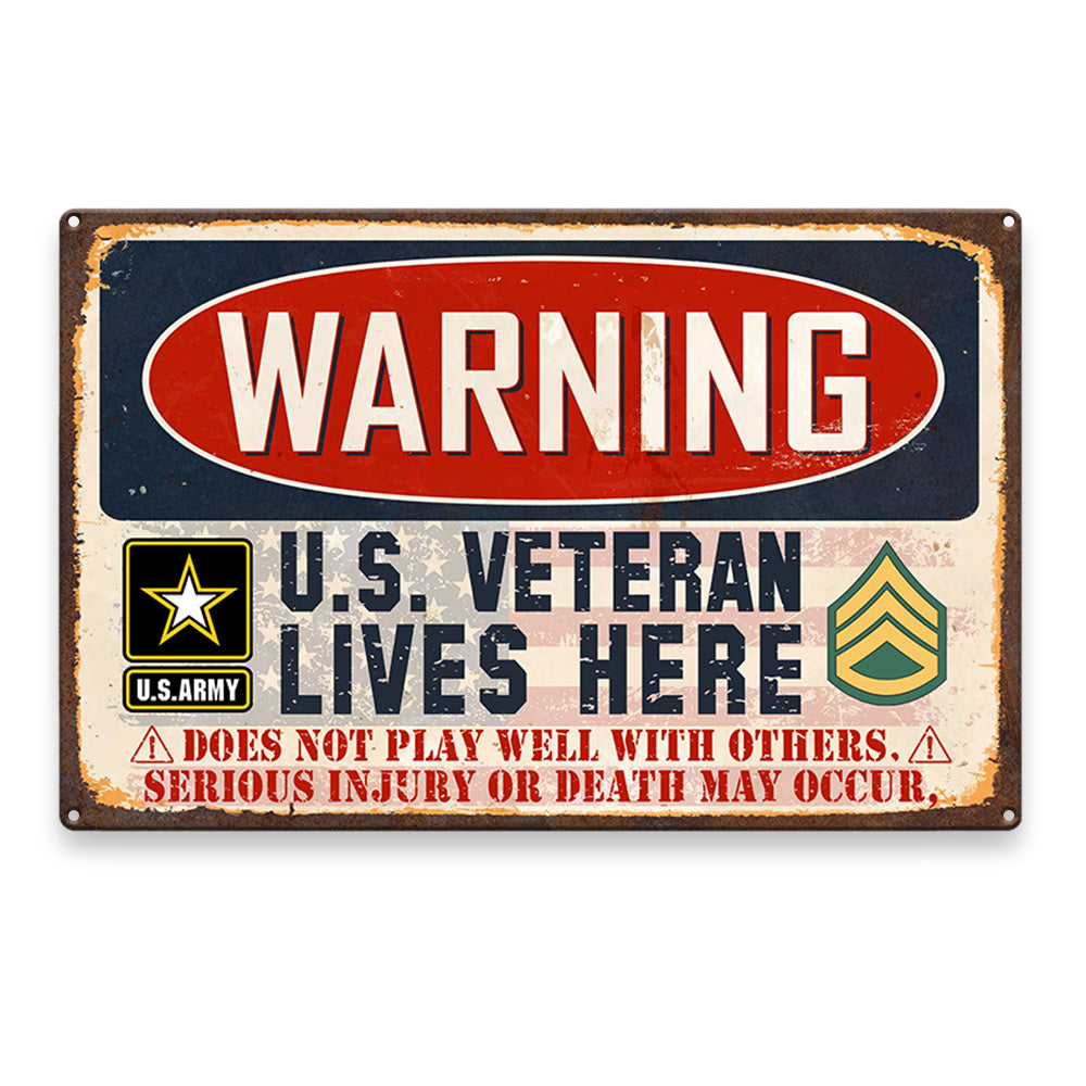 Veteran Custom Metal Sign Warning U.S. Veteran Lives Here Personalized Gift For Veterans H2511