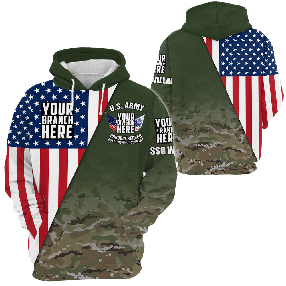 Military US Flag Veteran Personalized All Over Print Shirt Hoodie For Military Veteran H2511