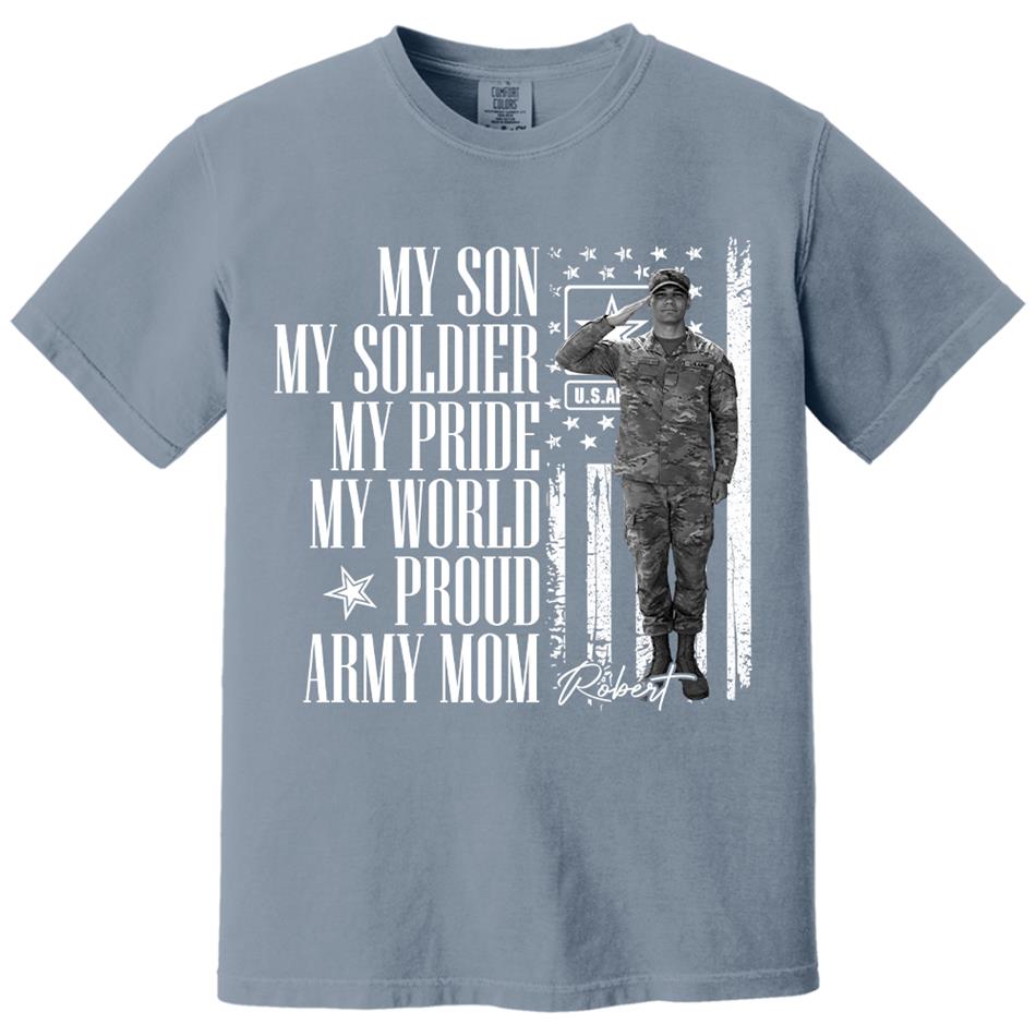He Is Not Just A Soldier He Is My Son Grunge Flag Retro Vintage Photo - Personalized Shirt Custom Graduate Picture Shirt Military Family Matching Shirt H2511 Trna