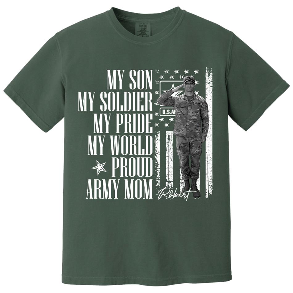 He Is Not Just A Soldier He Is My Son Grunge Flag Retro Vintage Photo - Personalized Shirt Custom Graduate Picture Shirt Military Family Matching Shirt H2511 Trna