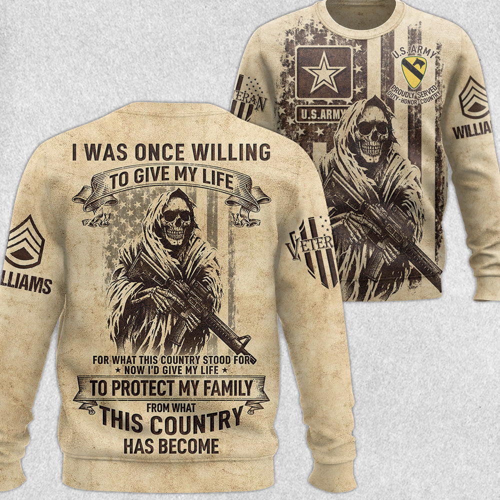 Vintage Skull Shirt I Was Once Willing To Give My Life To Protect My Family Veteran All Over Print Shirt For Soldier Veteran H2511