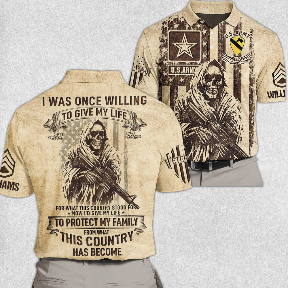 Vintage Skull Shirt I Was Once Willing To Give My Life To Protect My Family Veteran All Over Print Shirt For Soldier Veteran H2511