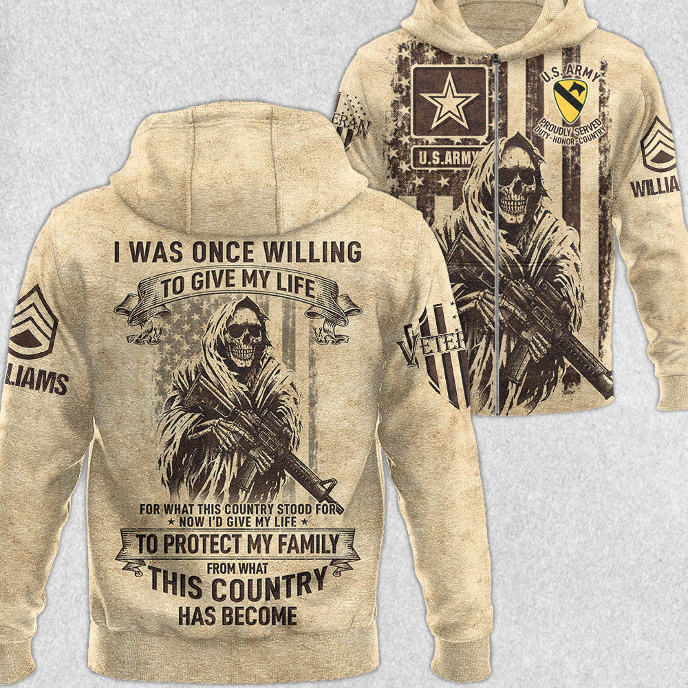 Vintage Skull Shirt I Was Once Willing To Give My Life To Protect My Family Veteran All Over Print Shirt For Soldier Veteran H2511