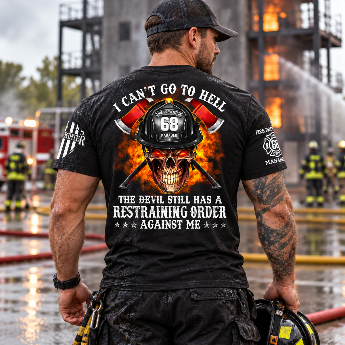 Firefighter Shirt I Can't Go To Hell The Devil Still Has A Restraining Order Against Me Personalized Shirt For Firefighter H2511