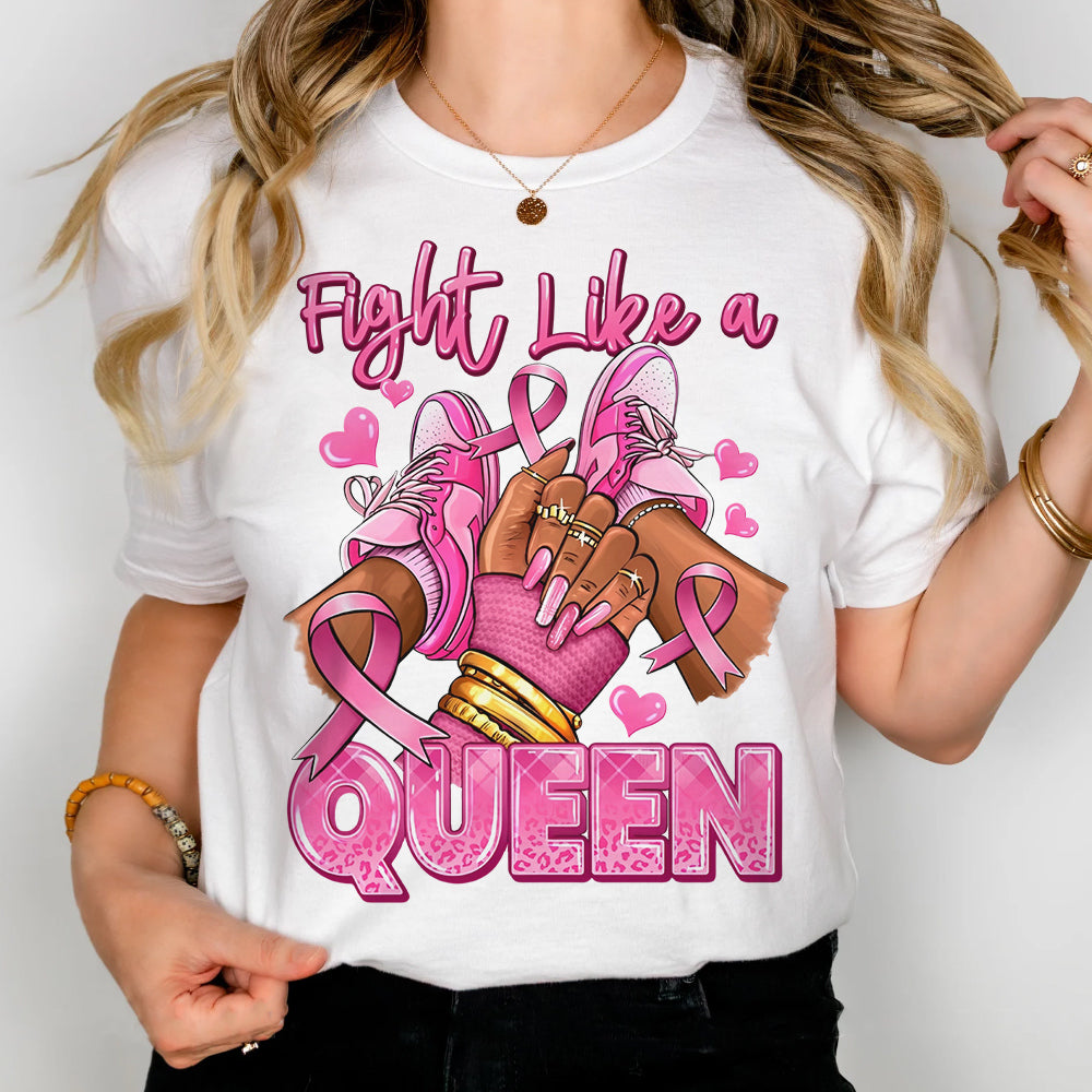 Fight Like A Queen Survivor Queen Breast Cancer Afro Girl Sneakers Shirt H2511 Trna