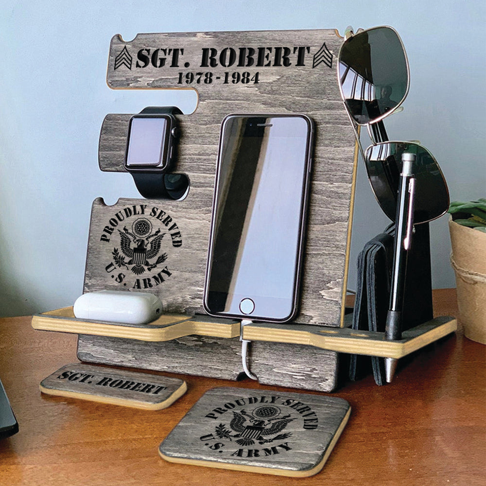 Custom All Branches Military Veteran Docking Station Gift For Military Retirement Veteran Dad Grandpa H2511