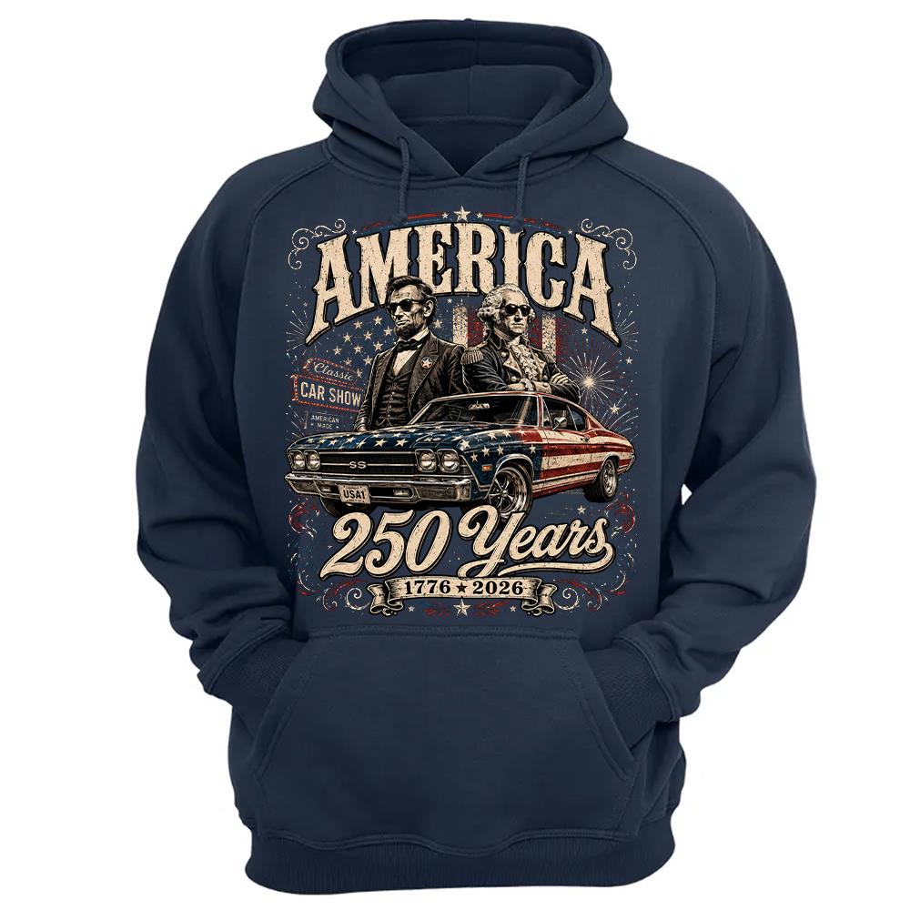 250 Years America Anniversary Classic Car Shirt, George Washington & Lincoln Playing Guitar, Funny 4th of July Tee For Car Lovers Hv01