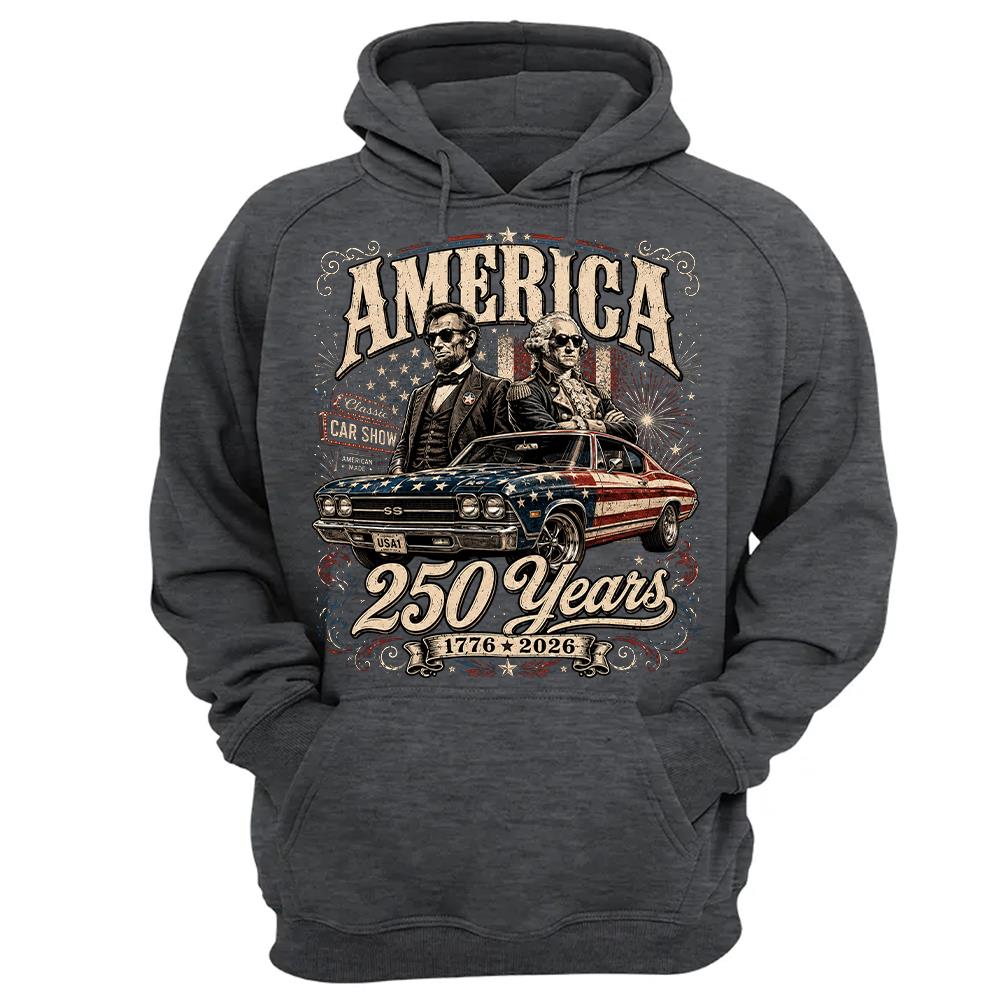 250 Years America Anniversary Classic Car Shirt, George Washington & Lincoln Playing Guitar, Funny 4th of July Tee For Car Lovers Hv01
