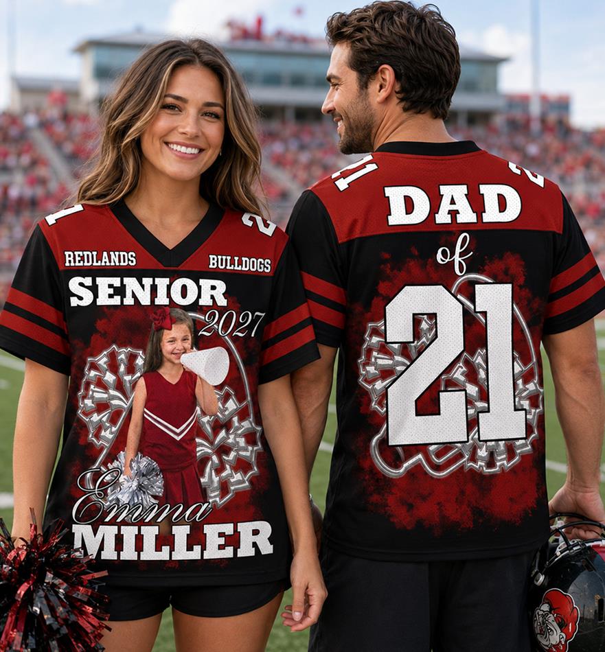 Custom Cheerleader Photo Football Jersey Shirt For Cheer Mom Dad Family Cheerleading Game Day Shirt H2511 Trna