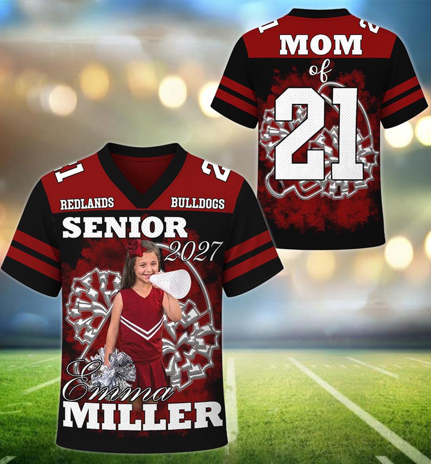 Custom Cheerleader Photo Football Jersey Shirt For Cheer Mom Dad Family Cheerleading Game Day Shirt H2511 Trna