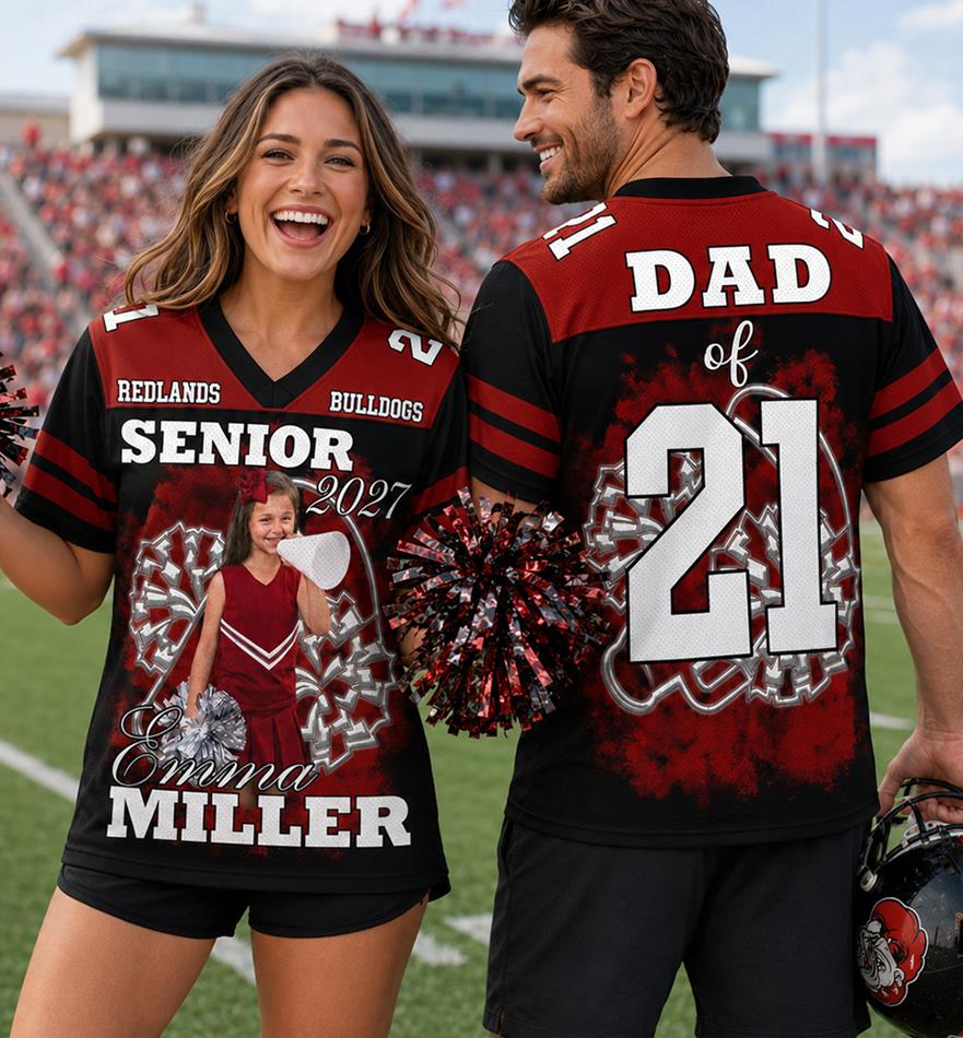 Custom Cheerleader Photo Football Jersey Shirt For Cheer Mom Dad Family Cheerleading Game Day Shirt H2511 Trna