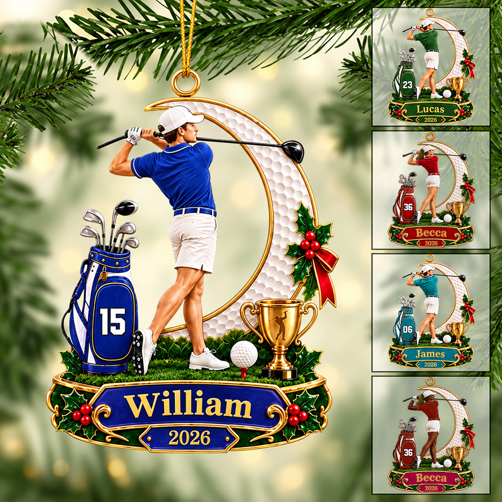 Personalized Golfer Christmas Ornament 2026 – Custom Name & Number Acrylic Keepsake | Golf Gift For Him T24