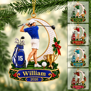 Personalized Golfer Christmas Ornament 2026 – Custom Name & Number Acrylic Keepsake | Golf Gift For Him T24