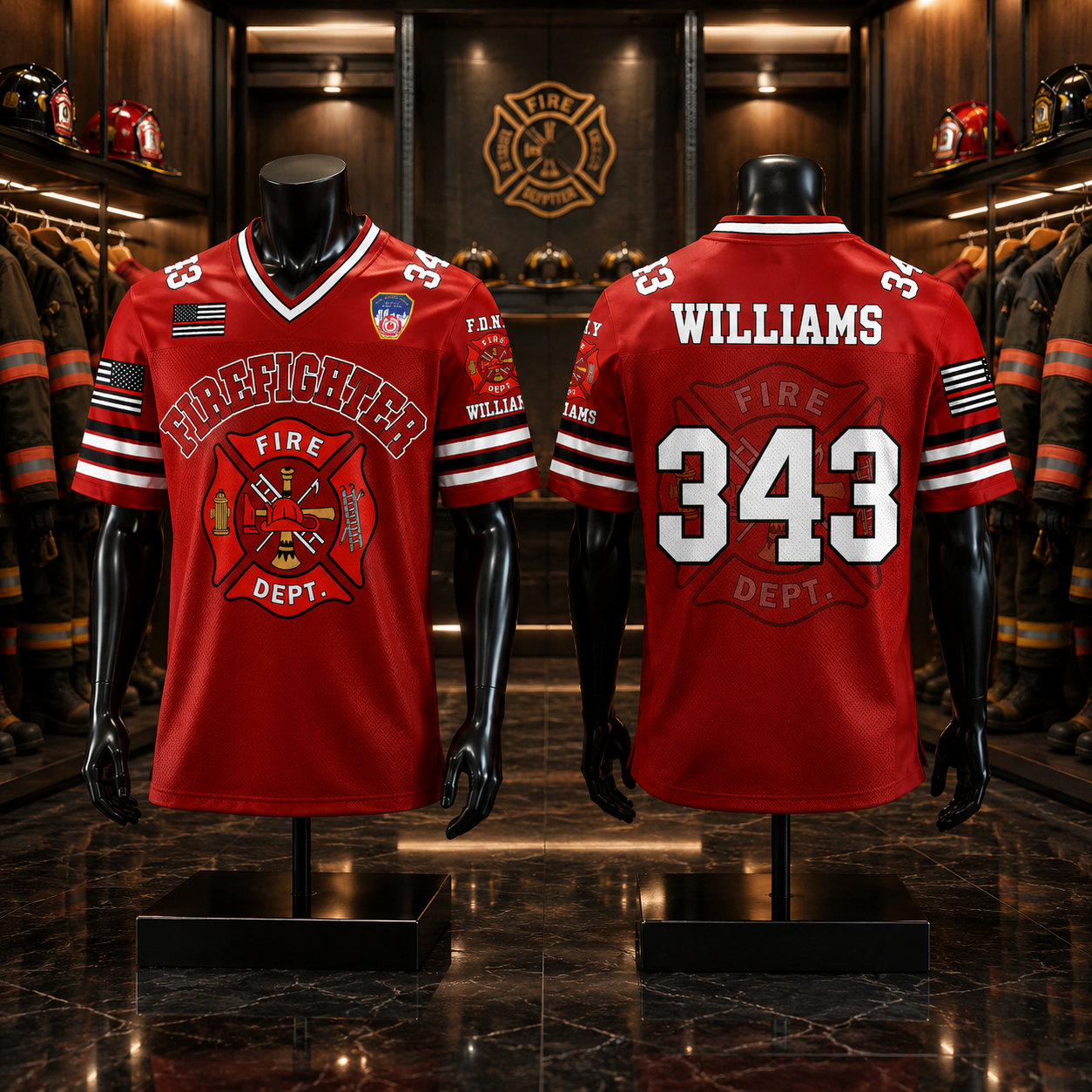US Firefighter Football Jersey Custom Dept Name Number Firefighter Retirement Fireman Dad Grandpa H2511