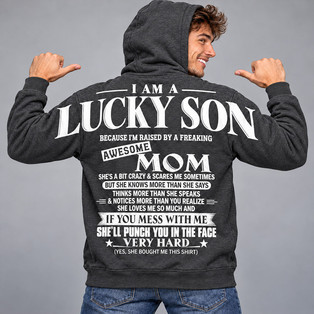 Lucky Son Shirts – Oversized Shoulder Print, Gift for Son from Mom T24