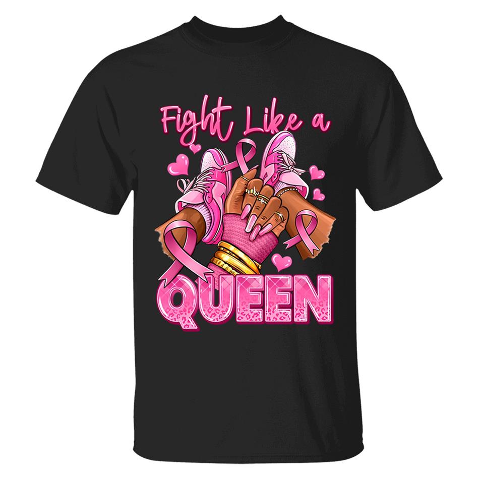 Fight Like A Queen Survivor Queen Breast Cancer Afro Girl Sneakers Shirt H2511 Trna