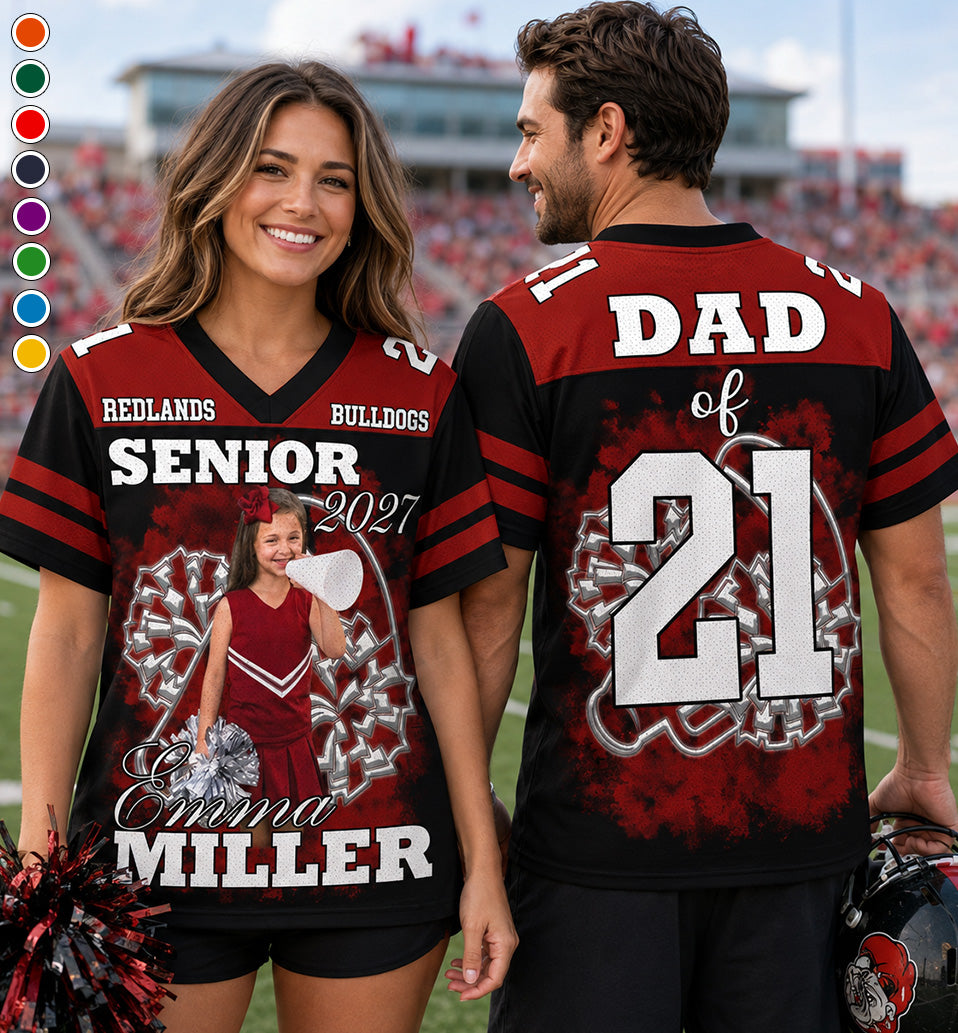 Custom Cheerleader Photo Football Jersey Shirt For Cheer Mom Dad Family Cheerleading Game Day Shirt H2511 Trna