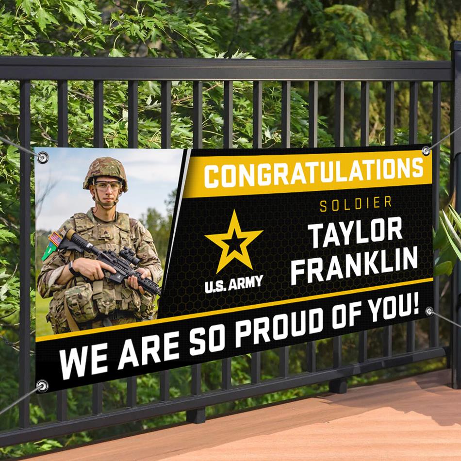 U.S. Military Graduation Banner Vr2 Congratulations Soldier We Are So Proud Of You Custom Congrats Sign for Your Soldier's Big Day H2511 Trna