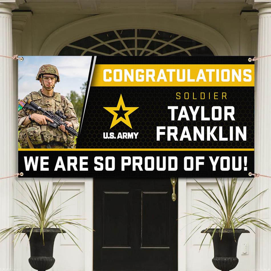 U.S. Military Graduation Banner Vr2 Congratulations Soldier We Are So Proud Of You Custom Congrats Sign for Your Soldier's Big Day H2511 Trna