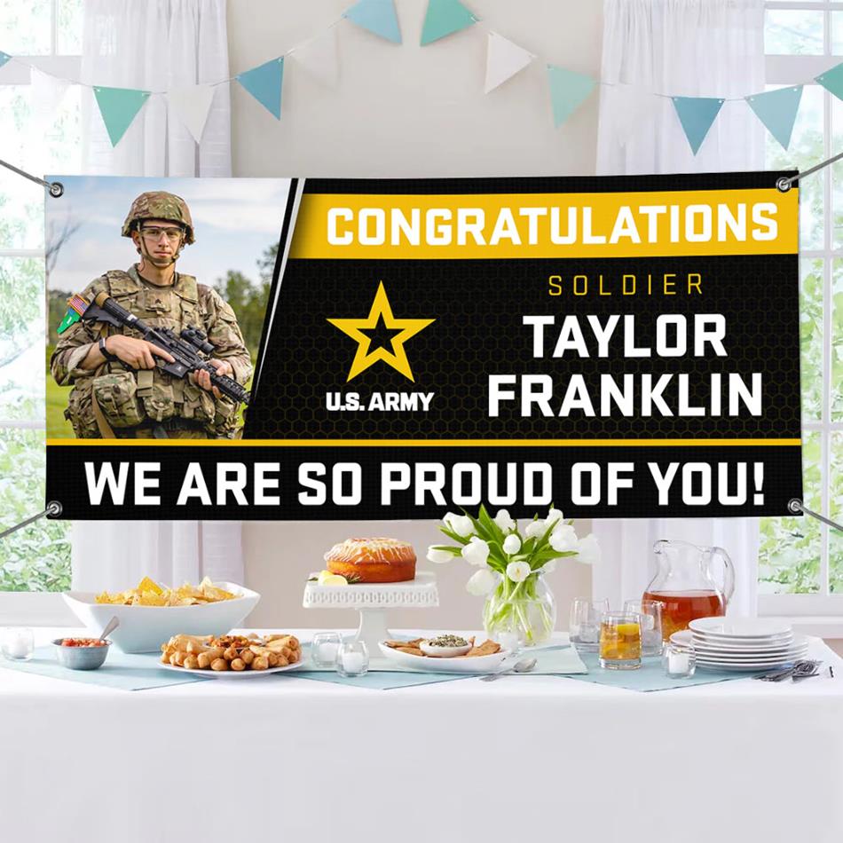 U.S. Military Graduation Banner Vr2 Congratulations Soldier We Are So Proud Of You Custom Congrats Sign for Your Soldier's Big Day H2511 Trna