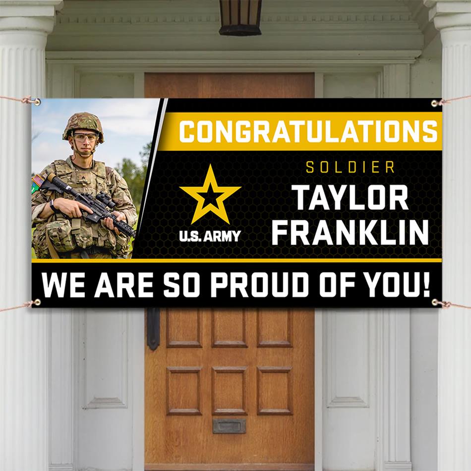 U.S. Military Graduation Banner Vr2 Congratulations Soldier We Are So Proud Of You Custom Congrats Sign for Your Soldier's Big Day H2511 Trna
