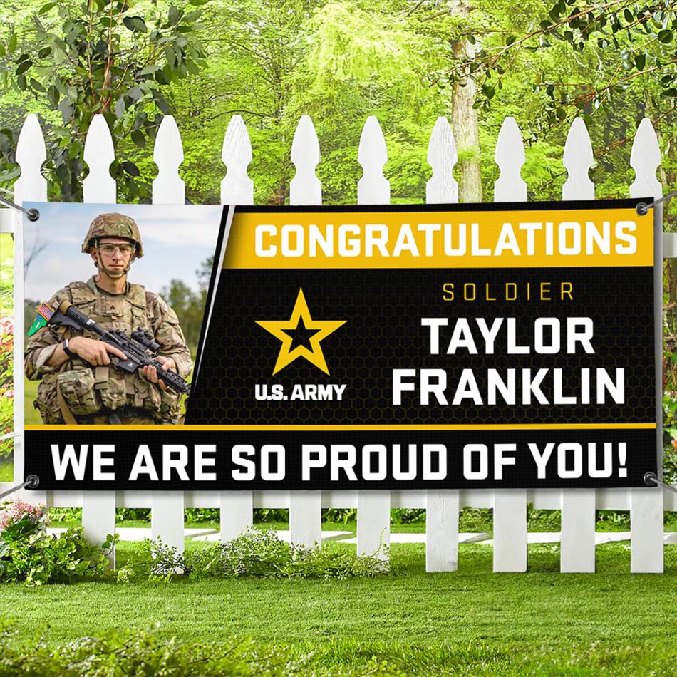 U.S. Military Graduation Banner Vr2 Congratulations Soldier We Are So Proud Of You Custom Congrats Sign for Your Soldier's Big Day H2511 Trna