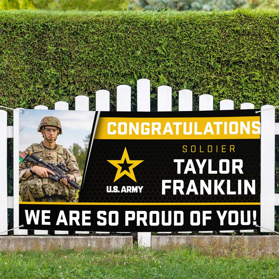 U.S. Military Graduation Banner Vr2 Congratulations Soldier We Are So Proud Of You Custom Congrats Sign for Your Soldier's Big Day H2511 Trna