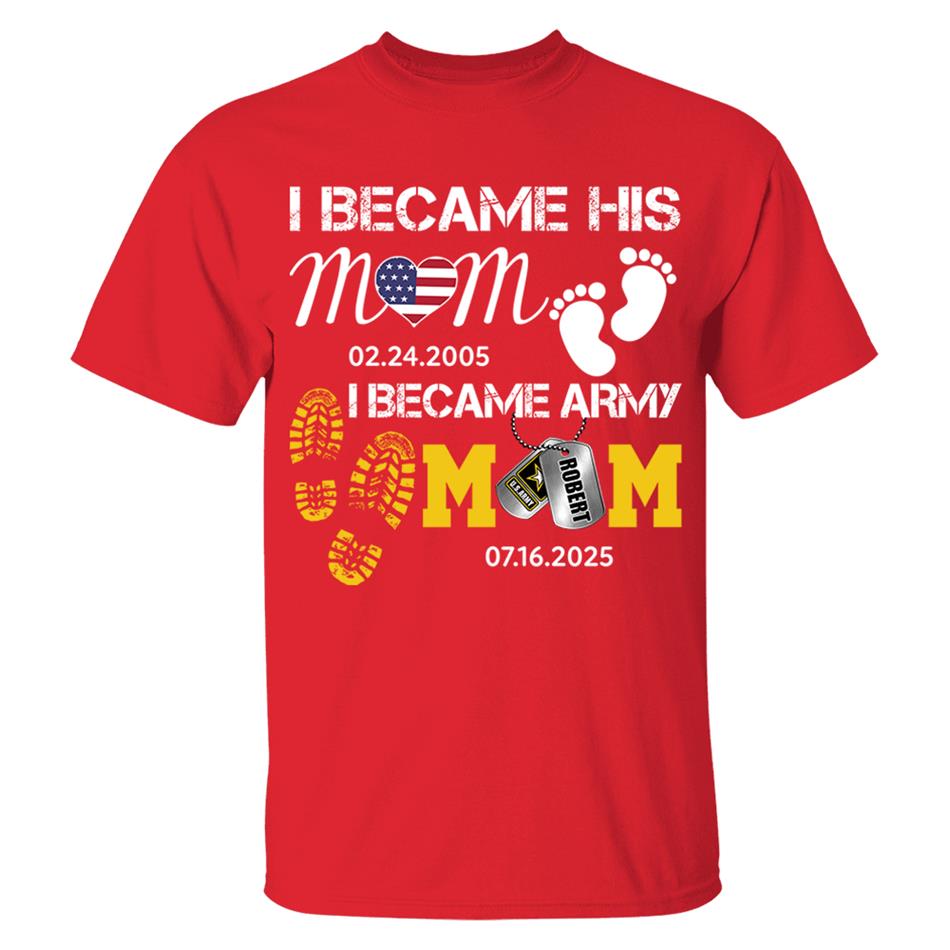 I Became His Mom I Became Army Mom Custom Graduation Date Shirt For US Military Family Member H2511 Trna