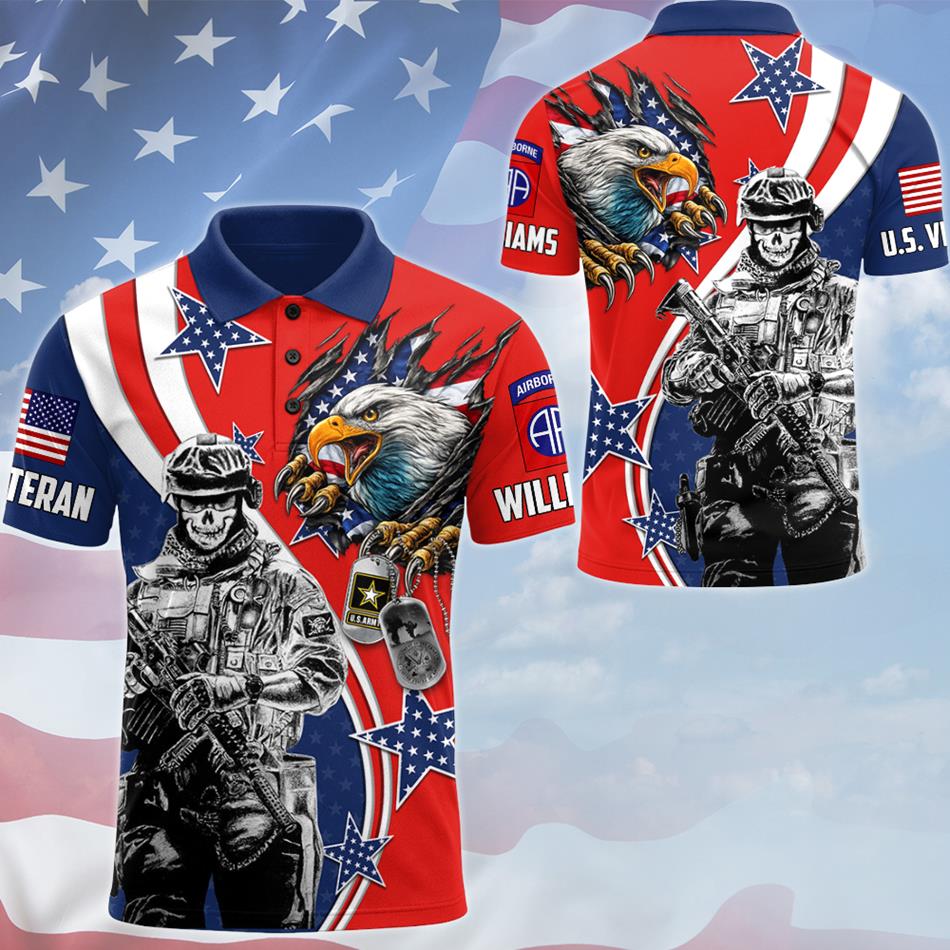 Bald Eagle Ripped Flag All Over Print Shirt 4th July Polo Custom Division Rank For Proud Patriot Soldier Veteran Shirt H2511 Trna