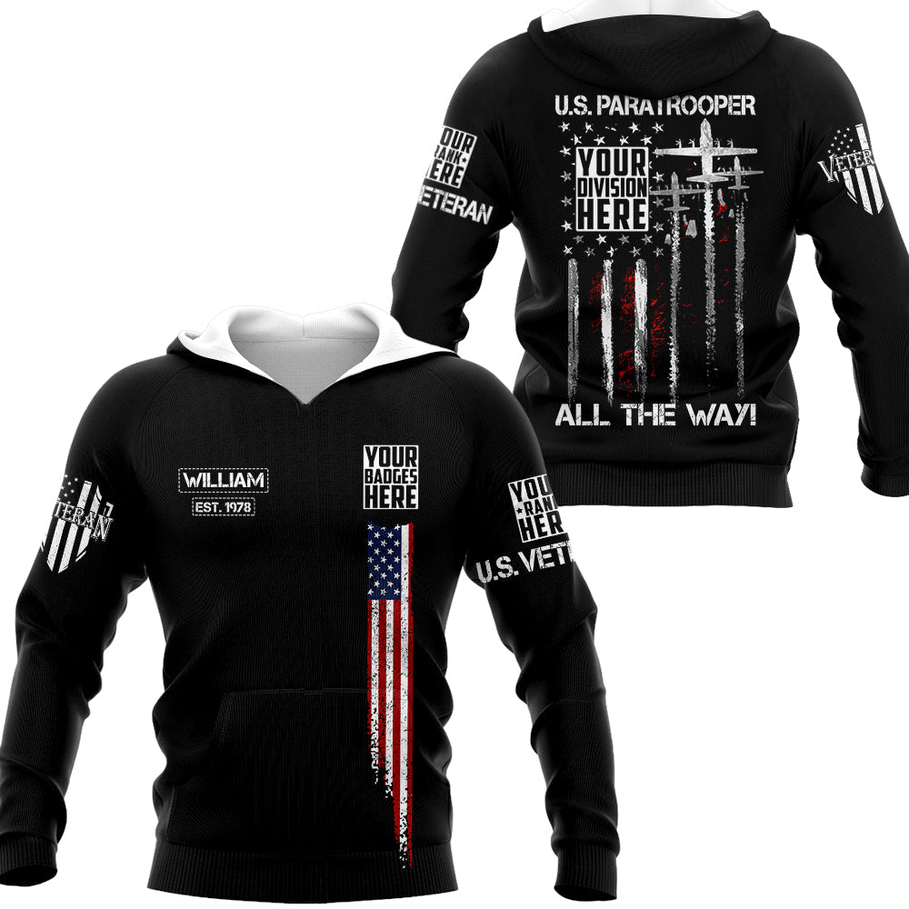 Custom All Branches Division Name Motto American Flag Personalized All Over Print Shirt For Veteran H2511