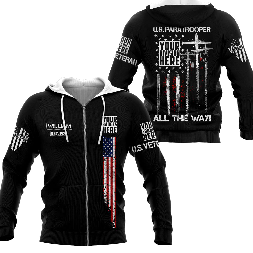 Custom All Branches Division Name Motto American Flag Personalized All Over Print Shirt For Veteran H2511