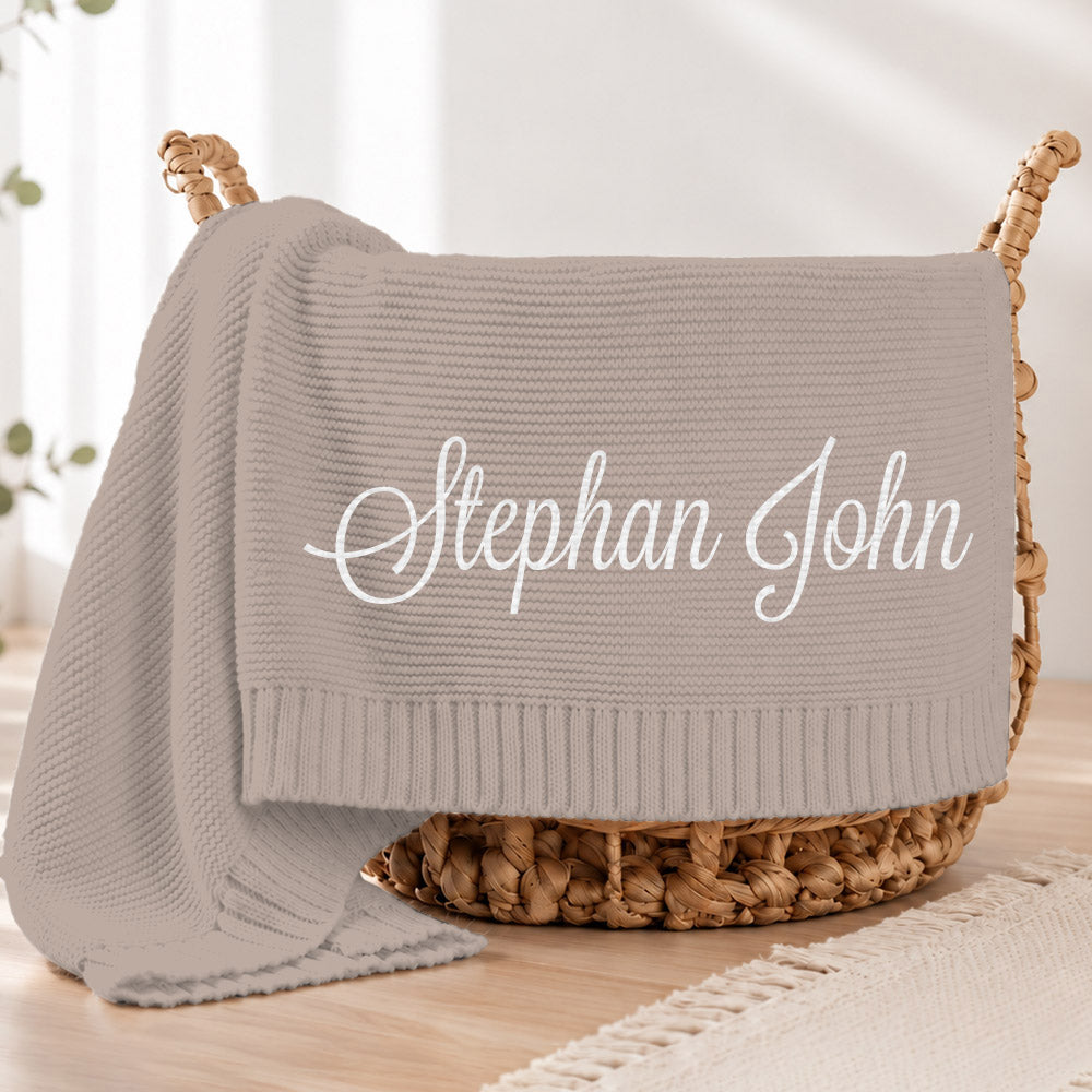 Embroidered Knit Baby Blanket, Soft Cotton Knit Baby Blanket, Custom Baby Name Blanket, Baby Shower Gift, Newborn Blanket, Keepsake Gift for Baby Pt99