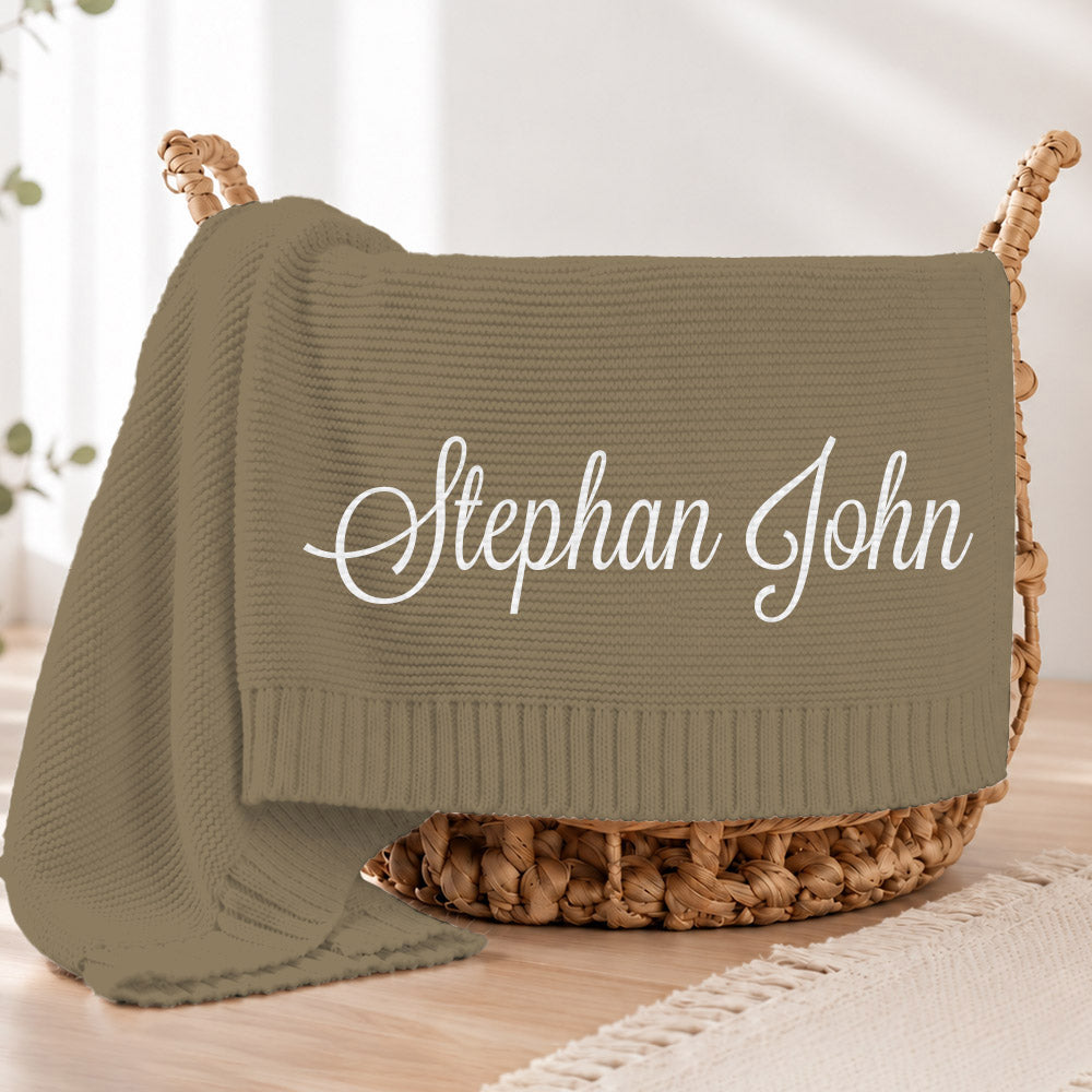 Embroidered Knit Baby Blanket, Soft Cotton Knit Baby Blanket, Custom Baby Name Blanket, Baby Shower Gift, Newborn Blanket, Keepsake Gift for Baby Pt99