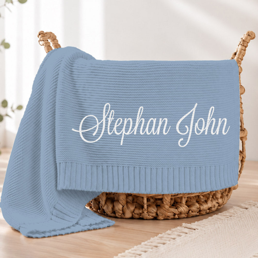 Embroidered Knit Baby Blanket, Soft Cotton Knit Baby Blanket, Custom Baby Name Blanket, Baby Shower Gift, Newborn Blanket, Keepsake Gift for Baby Pt99
