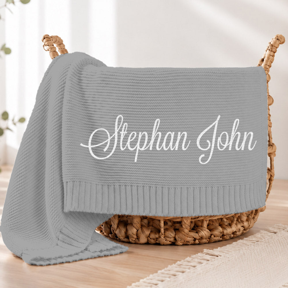 Embroidered Knit Baby Blanket, Soft Cotton Knit Baby Blanket, Custom Baby Name Blanket, Baby Shower Gift, Newborn Blanket, Keepsake Gift for Baby Pt99