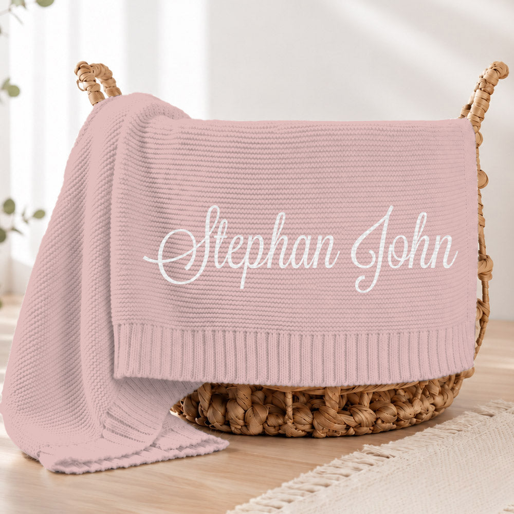 Embroidered Knit Baby Blanket, Soft Cotton Knit Baby Blanket, Custom Baby Name Blanket, Baby Shower Gift, Newborn Blanket, Keepsake Gift for Baby Pt99