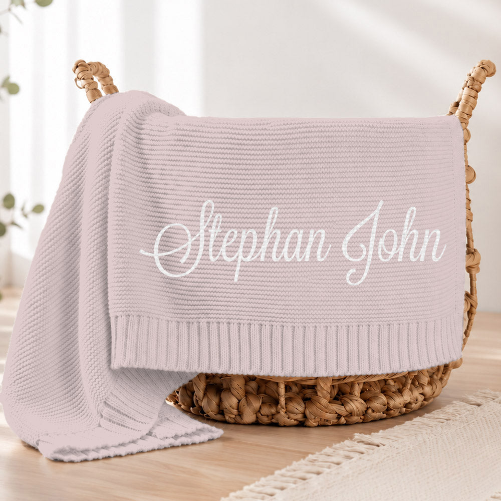 Embroidered Knit Baby Blanket, Soft Cotton Knit Baby Blanket, Custom Baby Name Blanket, Baby Shower Gift, Newborn Blanket, Keepsake Gift for Baby Pt99
