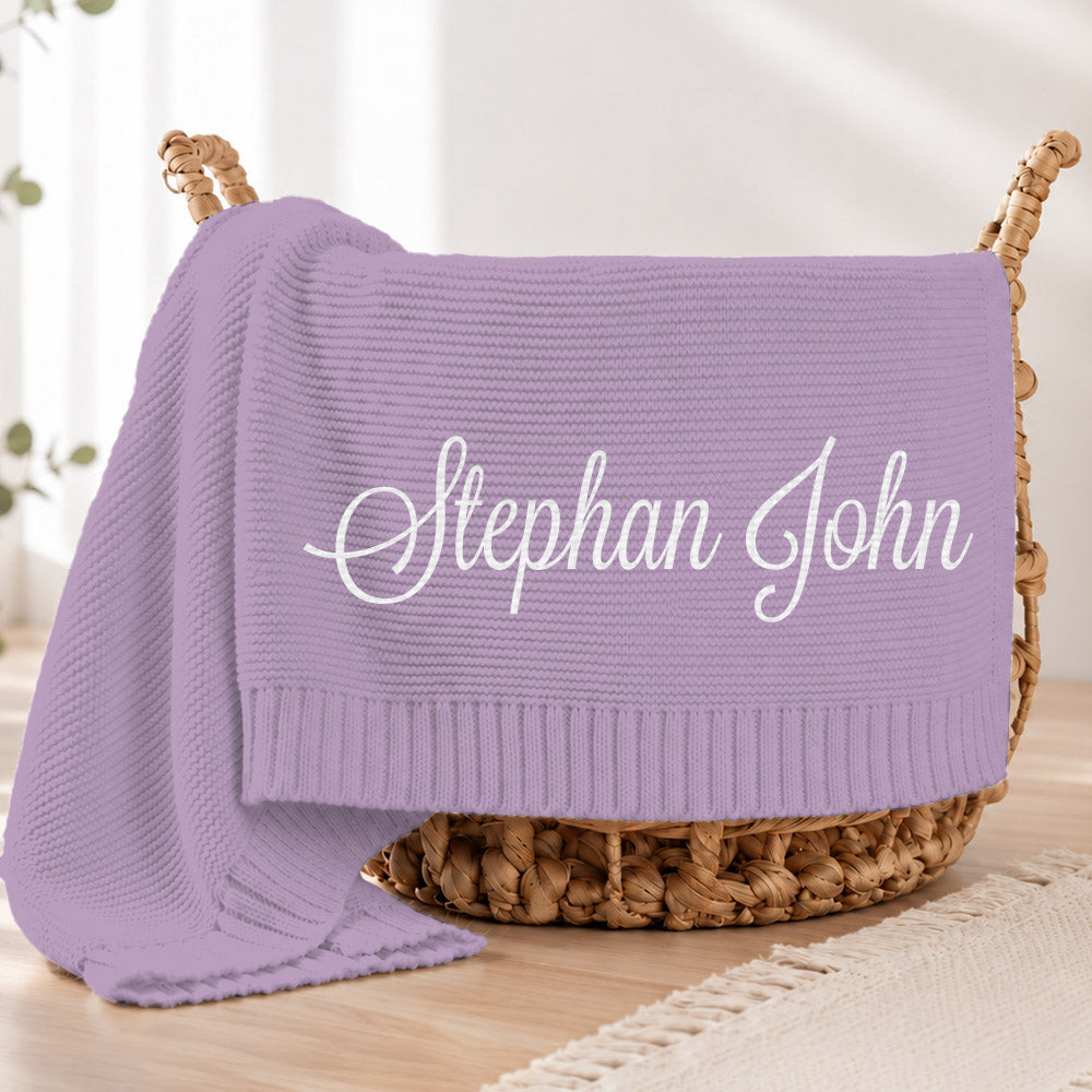 Embroidered Knit Baby Blanket, Soft Cotton Knit Baby Blanket, Custom Baby Name Blanket, Baby Shower Gift, Newborn Blanket, Keepsake Gift for Baby Pt99