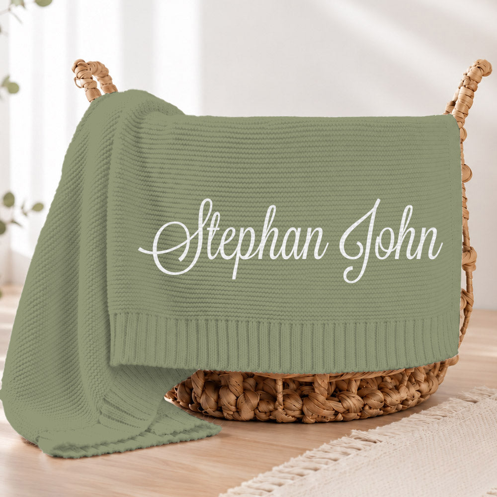 Embroidered Knit Baby Blanket, Soft Cotton Knit Baby Blanket, Custom Baby Name Blanket, Baby Shower Gift, Newborn Blanket, Keepsake Gift for Baby Pt99