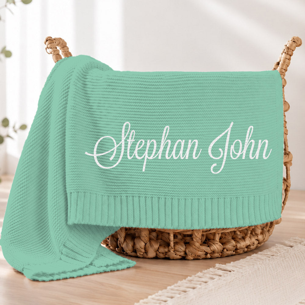 Embroidered Knit Baby Blanket, Soft Cotton Knit Baby Blanket, Custom Baby Name Blanket, Baby Shower Gift, Newborn Blanket, Keepsake Gift for Baby Pt99