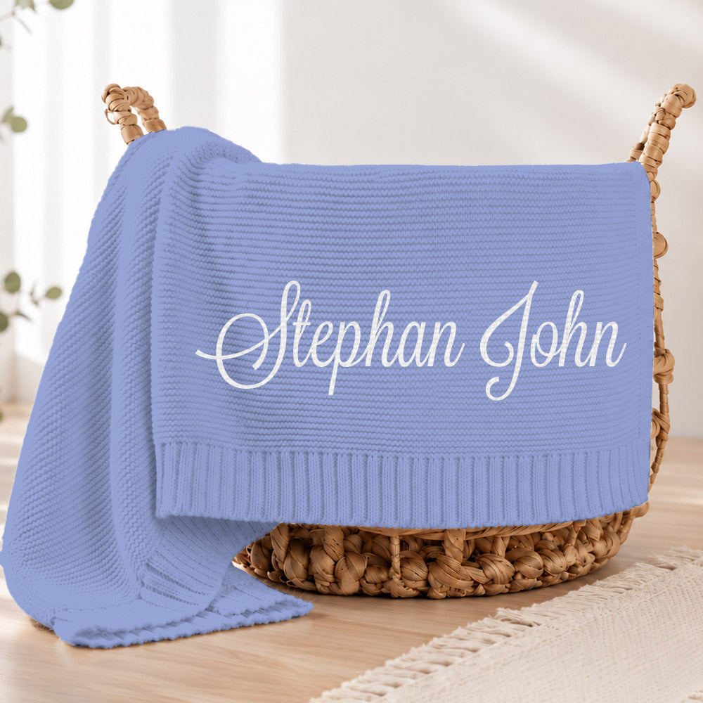 Embroidered Knit Baby Blanket, Soft Cotton Knit Baby Blanket, Custom Baby Name Blanket, Baby Shower Gift, Newborn Blanket, Keepsake Gift for Baby Pt99