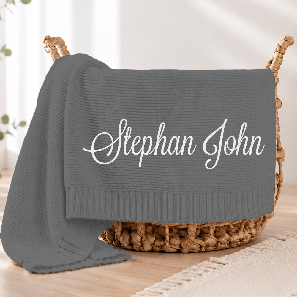 Embroidered Knit Baby Blanket, Soft Cotton Knit Baby Blanket, Custom Baby Name Blanket, Baby Shower Gift, Newborn Blanket, Keepsake Gift for Baby Pt99