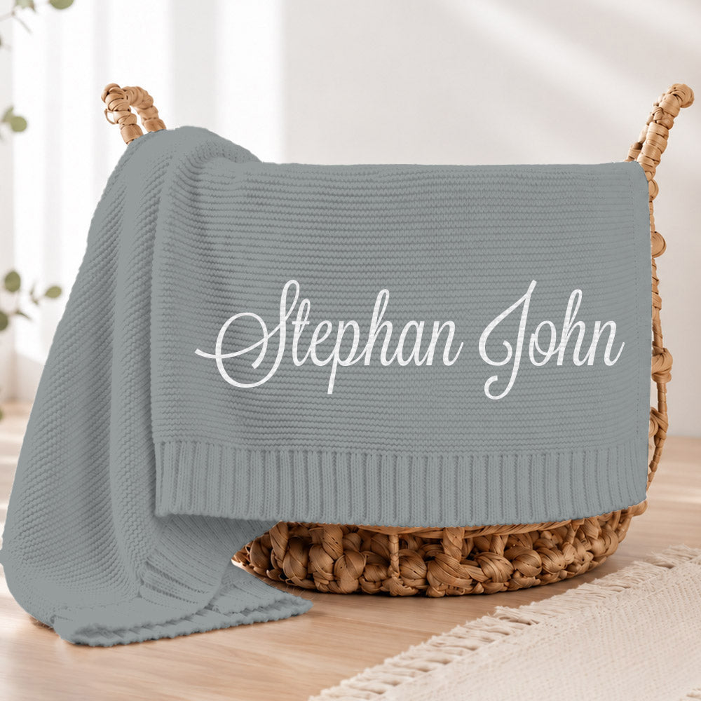 Embroidered Knit Baby Blanket, Soft Cotton Knit Baby Blanket, Custom Baby Name Blanket, Baby Shower Gift, Newborn Blanket, Keepsake Gift for Baby Pt99